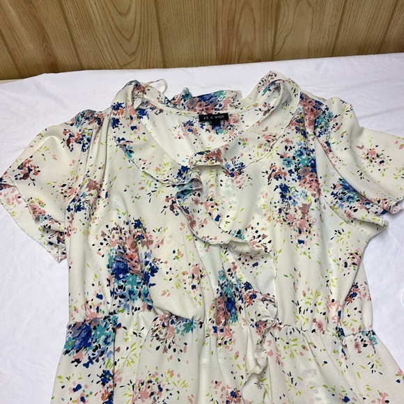 As U Wish Cream and Blue Ruffled Wrap Midi Dress - Picture 7 of 7